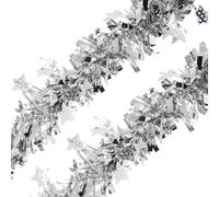 CHEERYMAGIC Christmas Tinsel Garland, 13.12FT Silver Christmas Tree Tinsel Decoration, Metallic Tinsel Garland, for Christmas New Year Holiday Party Decorations A6-YSXXLH(Silver)