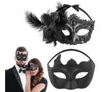 CHEERYMAGIC Couple Masquerade Mask Set, Phantom of the Opera & Butterfly Design, Lace Eye Masks, Ideal for Masquerade Ball, Halloween, Mardi Gras, Christmas Party and Cosplay A6-QLBLMJ