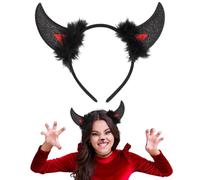 CHEERYMAGIC Devil Horns Devil Ears Fancy Dress Accessory Black Sequin Demon Horns on Headband Halloween Accessories Devils Fancy Dress Cosplay A3MMEM (black)