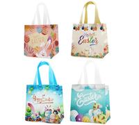 CHEERYMAGIC Easter Tote Bags with Handles, 4 Pack Non-Woven Reusable Gift Bag Bunny Easter Egg Hunt Party Treat Bags Waterproof Goodie Bag for Easter Holiday Party Supplies A7TZSTD