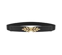 CHEERYMAGIC Elastic Waist Belt for Women Retro Vintage Belt, Waist Belt For Dress Stretchy Belt With Gold Leaf Buckle & Clasp Thin Belts Design Elasticated Belts for Women & Ladies A9-SYDKYD (Black)