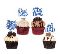 CHEERYMAGIC Fathers Day Cupcake Toppers, 24Pcs Best Dad Cake Decorations for Happy Fathers Day Party Supplies Glitter Moustache Cupcake Picks A4FQCP