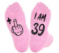 CHEERYMAGIC Fluffy Socks Pink Happy 40th Birthday Socks Birthday Gifts for Women Warm Bed Sock for Women Girls Gifts A8-FSZZW