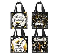 CHEERYMAGIC Graduation Gift Bag with Handles 4Pcs Class of 2025 Black Gold Graduation Bags Reusable Non-woven Congrats Grad Graduation Party Gifts Bags for Graduation Party Decorations A7BYSTD