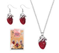 CHEERYMAGIC Halloween Anatomical Hearts Necklace And Earrings Set For Women 3D Gothic Spooky Horror Broken Heart Organ Pendant Necklace Halloween Accessories Party Fashion Jewelry A5XZXLEH