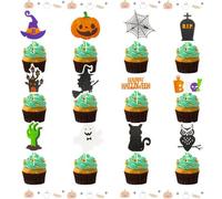 CHEERYMAGIC Halloween Cupcake Toppers, 24 PCS Glitter Boo Pumpkin Ghost Spider Cupcake Picks Cake Decorations for Halloween Party Decor Supplies A4WSCP