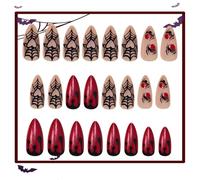 CHEERYMAGIC Halloween Gothic Dark Black Red Gradient Spider Web with Metal Spider, Detachable Fake Nail For Women A6WSZWMJ