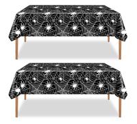 CHEERYMAGIC Halloween Tablecloth, 2 Pack Black White Spider Web Table Cloths 137x 274cm Plastic Rectangle Tablecloths Halloween Table Covers for Home Halloween Party Decorations A4WSZB (Spider web)