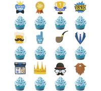 CHEERYMAGIC Happy Father's Day Cupcake Toppers, 24 Pcs Blue Gold Best Dad Ever Cake Picks Super Dad Cake Toppers Decoration for Fathers Day Birthday Party Favor Supplies A4LJFQCP