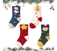 CHEERYMAGIC Kids Christmas Socks 4 Pairs Children Xmas Socks Toddler Cotton Winter Warm Sock Novelty Sock Holiday Gifts for 2-5 years Boys Girls A6XXETSDW