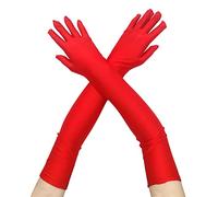 CHEERYMAGIC Long Elbow Satin Gloves, Evening Opera Gloves 1920s Style Dance Fancy Dress Glove for Wedding Prom Opera A4-XNST (Red)