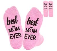 CHEERYMAGIC Mother Gifts Fluffy Pink Socks - Best Mom Ever Warm Bed Socks for Women - Mothers Day, Christmas, Birthday Present for Mommy Mama