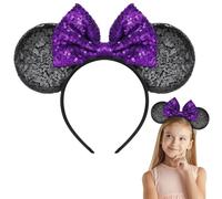 CHEERYMAGIC Mouse Ears Bow Headbands Purple Minnie Ears Headband Sparkle Sequin Mouse Ear Glitter Party Decoration Halloween Cosplay Costume for Women Girls A9MQFG (Purple)