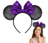CHEERYMAGIC Mouse Ears Bow Headbands Purple Minnie Ears Headband Sparkle Sequin Mouse Ears Glitter Party Decoration Halloween Cosplay Costume for Women Girls A9MQFG (A)