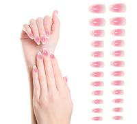 CHEERYMAGIC Pink Heart Press on Nails Long 24 Pcs Gradient Pink Fake Nails Acrylic Full Coffin Nail Tips Ballerina Stick on Nail for Women False Nails for DIY Manicure A2-FSAXJP
