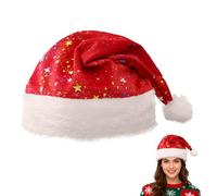 CHEERYMAGIC Santa Hat for Adults Star Christmas Hats Unisex Red Plush Santa Claus Hat Xmas Hats Holiday Headwear for New Year Festive Christmas Party Fancy Dress Accessory A7XXSDM