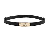 CHEERYMAGIC Skinny Leather Belt Women Solid Color Alloy Turn Lock Adjustable Waistband Thin Waist Belt with Metal Buckle for Pants Jeans Dresses Coat A2-NKXYD (Black)