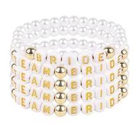 CHEERYMAGIC Team Bride Bracelets, 5 Pcs Pearl Beaded Bride to Be Brides Bracelet with Lettering Beads Set Hen do Party Decorations Bridal Favor Bridesmaid Team Brides Gift Wedding Accessory A4XNTDSL
