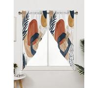 Chees D Zone Abstract Botanical Swag Curtains,Mid Century Modern Kitchen Valances Boho Rod Pocket Curtains Tier Pair White Swag Topper,Rust Orange 2 Panels Window Treatment for Bathroom Living Room