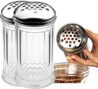 Cheese and Seasoning Shakers with Lids Clear BPA-Free SAN Plastic Red Pepper, Flour, Spices Shaker with 1/4" Holes Stainless Steel Lids by GEEX DEPOT(2, 12 Oz)