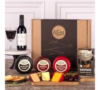 Cheese and Wine Feast Gift Box | 3 Luxury Waxed Cheese Truckles, Mini Red Wine 187ml & Biscuits Hamper | The Cheshire Cheese Company | Gift for Him, Her & Couples