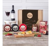 Cheese and Wine Feast Gift Box | 3 Luxury Waxed Cheese Truckles, Mini Red Wine 187ml, Chutney & Biscuits Hamper | The Cheshire Cheese Company | Gift for Him, Her & Couples