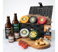 Cheese & Beer Hamper Gift Set | 5 Cheeses, 2 Chutneys, Crackers & 2 Craft Beers | Luxury Food Hamper for Men - Ideal Birthday, Thank You or Father’s Day Gift