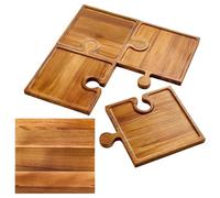 Cheese Board - 4 Piece Wooden Puzzle Sausage Platter Interlocking Serving Set | Puzzle Shaped Appetizer Tray Food Display for Kitchen Party Wedding Holiday Family