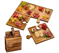 Cheese Board - 4 Pieces Interlocking Wooden Puzzle Serving Tray | Modifiable Platter For Charcuterie, Cheese, Fruits & Vegetables | For Kitchen, Party, Wedding, Holiday Appetizer