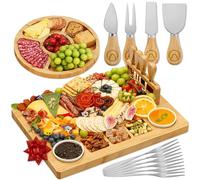 Cheese Board Charcuterie Boards Deluxe Gift Set - 15 Pieces, Bamboo - Large Size Plus Fruit Tray with Magnetic Cheese Knives Holder, Fruit Forks for Birthday Present, Housewarming, Wedding Shower