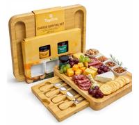 Cheese Board Gift Set with Knives & Dipping Bowls - Large Charcuterie Platter with Flavoured Chutneys - Dad Birthday, Housewarming & Easter Gifts
