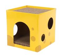Cheese Box Cat Scratch House Cardboard Design with Interactive Holes for Play and Rest