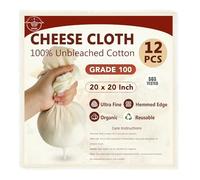 Cheese Cloths 12 Pack 20x20 Inch, Grade 100 100% Unbleached Cotton Reusable Cheesecloth for Straining, Ultra Fine Hemmed Cloth for Nut Milk, Yogurt & Cheese Making