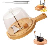 Cheese Curler Flower Maker Wheel Slicer, Cheese Curler Wheel with Lid, Stainless Steel Choc Shaver & Cutter with Wooden Base for Girolle Hard Cheeses & Chocolate (with Lid)