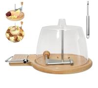Cheese Curler Flower Maker Wheel Slicer, Stainless Steel Cheese Shaver & Cutter, Handheld Rotary Cheese Curler Wood Base, for Home, Restaurants, Cafes, and Dessert Shops (C,Lid)