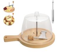 Cheese Curler Flower Maker Wheel Slicer, Stainless Steel Cheese Shaver & Cutter, Handheld Rotary Cheese Curler Wood Base, for Home, Restaurants, Cafes, and Dessert Shops (B,Lid)