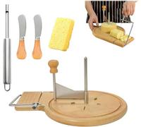 Cheese Curler Wheel, Multifunctional Stainless Steel Girolle Cheese Shaver Wood Base,Cheeses Cutter Wheel with Glass Cover. (Upgraded Model, No Cover)