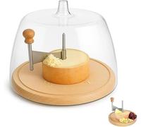 Cheese Curler Wheel with Lid, Stainless Steel Cheese Shaver and Cutter for Block Cheese, Wooden Base Flower Maker for Chocolate or Hard Cheese,with lid