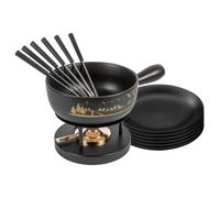 Cheese Fondue Set Alpine panorama black 23cm with plates
