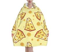 Cheese Food Oversized Women's Wearable Blanket Hoodie, Flannel Pullover Blanket, Blanket Sweatshirt