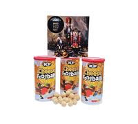 Cheese Footballs Snacks (Pack of 3 x 142g) Light & Crispy Wafer Balls with a Soft Cheesy Center. For Festive, Parties And Various Occasions. Comes with Mighty2Save Christmas Card