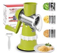 Cheese Grater, Rotary Cheese Grater with 3 Stainless Steel Graters,Cheeses Grater Rotary with Suction Cup Base, Rotary Grater,Rotary graters for Kitchen for Cucumber, Carrots, Nuts and More (Green)