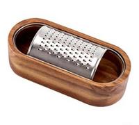 Cheese Grater Set with Fixed Stainless Steel Grating Panel and Removable Acacia Wood Tray for Effortless Ingredient Transfer (Standard)