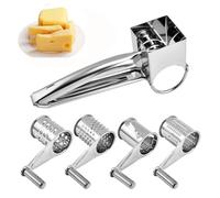 Cheese Grater, Stainless Steel Hand Crank Cheese Grater Comes with 4 Planer Heads & Stand, Suitable for Left and Right Handed People, Nuts, Ginger, Carrots