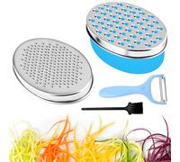 Cheese Grater with Container, Graters for Kitchen with 2 Size Lid, Cheese Shredder Stainless Steel Box Grater with Storage Container for Vegetable Cheese Chocolate Lemon (Blue)