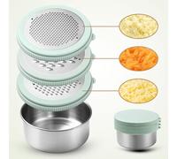 Cheese Grater with Container & Lid, Multi Functional Stainless Steel Box Grater, Handheld Grater Bowl for Kitchen,Lemon Zester for Parmesan, Cheeses, Ginger, Chocolate, Vegetables, Butter (Mint Green)