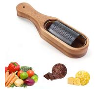 Cheese Grater with Container, Stainless Steel Cheese Shredder with Wooden Handle Shredder Zester Grater Box Handheld Kitchen Grater for Cheese, Lemon and Chocolate, Cheese Tool (Black)