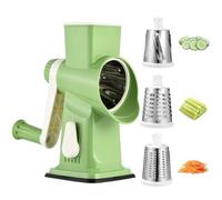Cheese Grater with Crank, Vegetable Slicer, 3 Stainless Steel Interchangeable Drum Blades, Quick Cutting Vegetable Slicer, Ideal as Nut Grater with Crank, Potato Grater, Nut Mill, Almond Mill (Green)