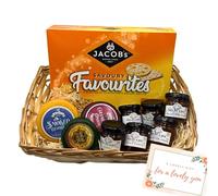 Cheese Hamper Basket Gift Set - 3x Cheeses Truckle, 6x Chutney, Crackers & Card - Cheeseboard Gift Set, Birthday Hampers, Cheese Selection Box, Christmas Hampers for Men & Women