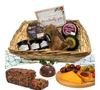 Cheese Hampers Gift Set - 2x Cheeses Wax Selection, 3x Chutney, Christmas Pudding, Fruitcake & Card - Christmas Hampers for Men & Women, Food Hamper for Family